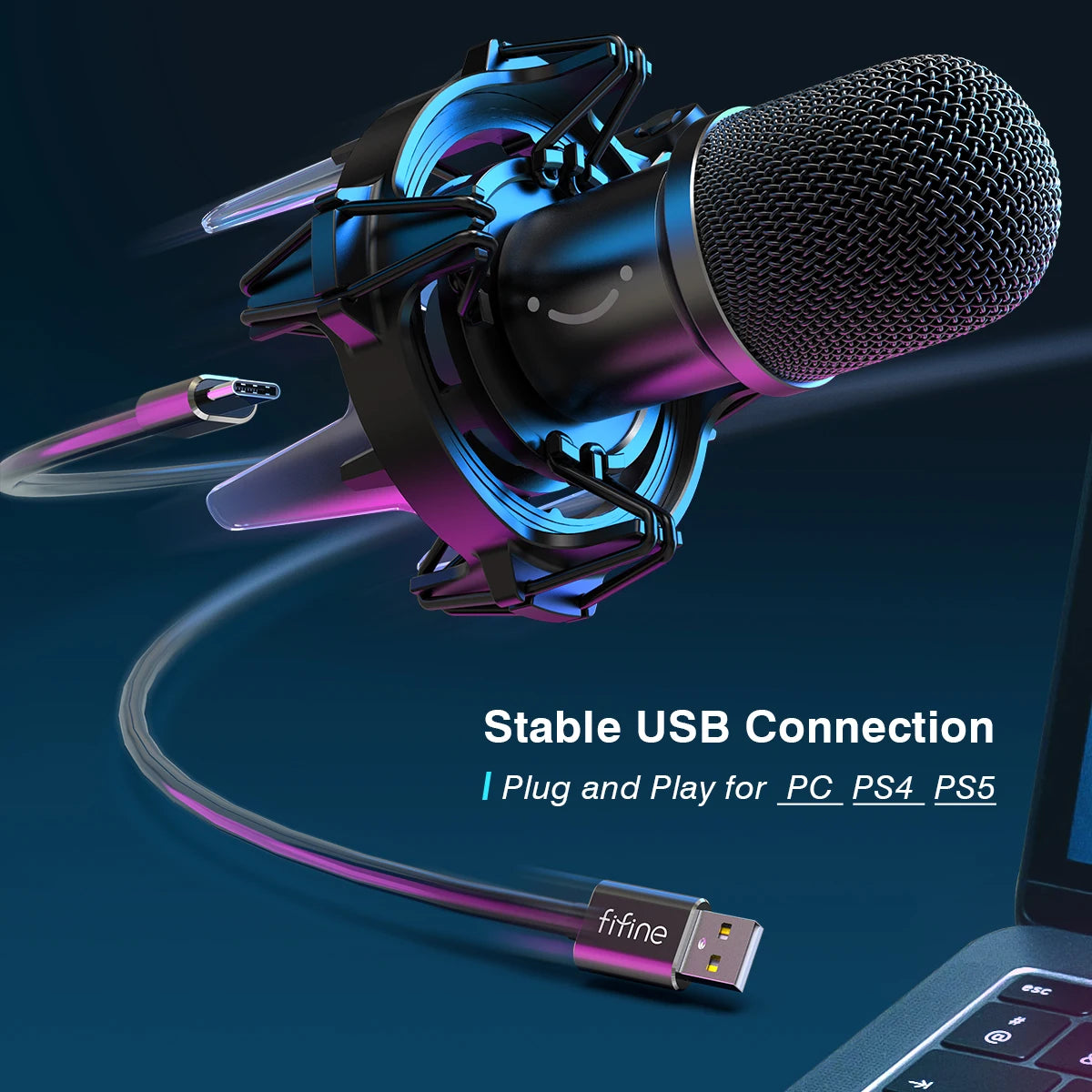 Go USB Dynamic Microphone Kit with Boom Arm,RGB Shock Mount,Cardioid Mic Set for Game Podcast Stream for PC PS4 PS5-K651