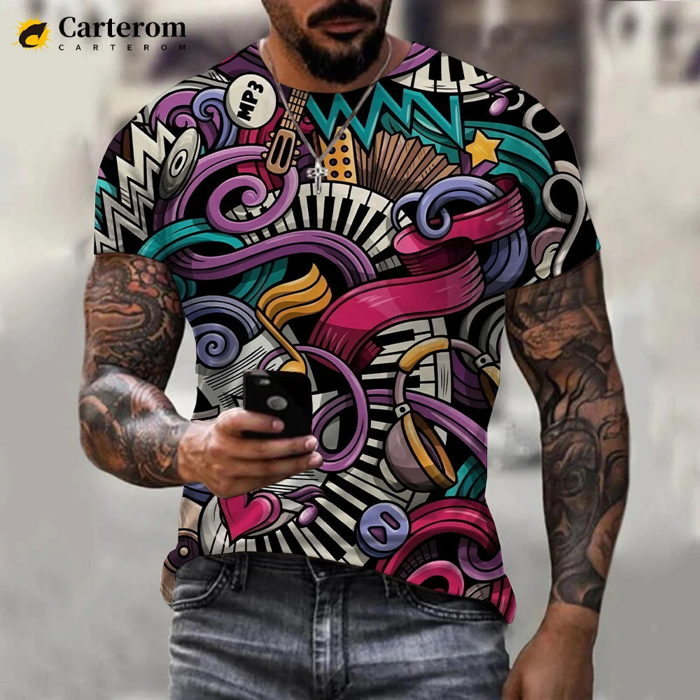 2022 New Fashion Neon Graffiti Printed 3D T-shirt Men Women Summer Casual Short Sleeve Hip Hop Harajuku Streetwear Tops