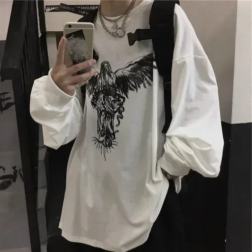 T Shirt for Men Men Long Sleeve T-shirt Unisex Print Hip-pop High Street Baggy Vintage Tee Gothic Casual Men Y2k Tops Streetwear