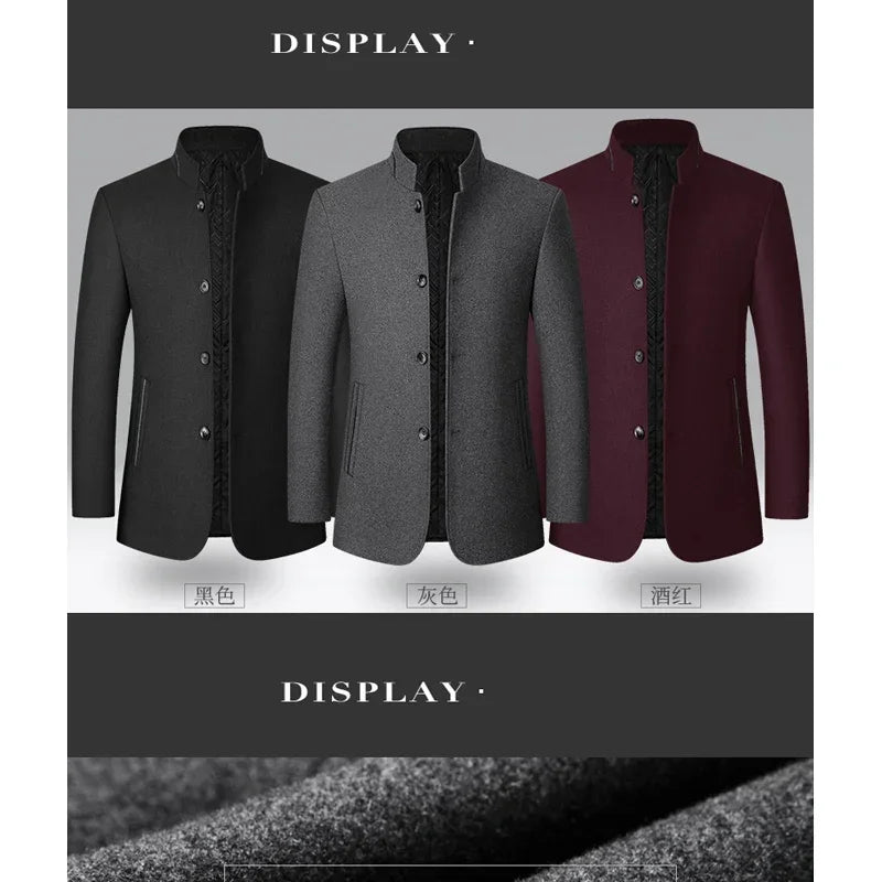 BROWON Brand Winter Coat Men Chinese Style Stand Collar Solid Coats for Men 2023 Autumn and Winter Business Casual Woolen Jacket