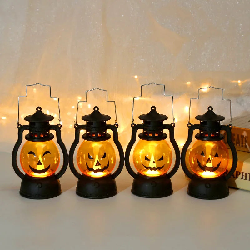 Halloween Pumpkin Lamp Ghost Lamp Horror Candle LED Lamp Retro Small Oil Lamp Horror Props  Halloween Decorations For Home