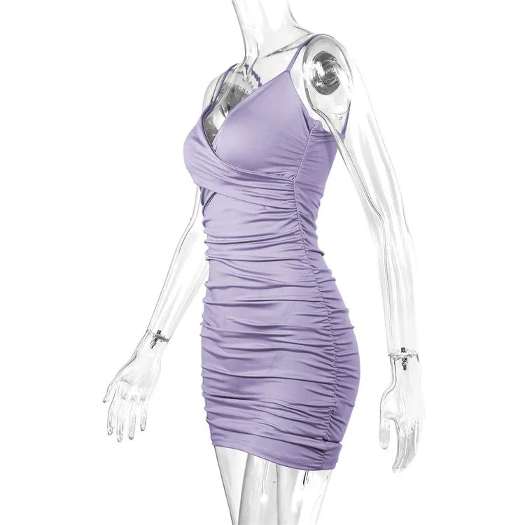 Fairyshely Sexy Ruffle Deep V Short Club Dress Ladies 2025 Summer Blue Bodycon Dresses Evening Party Tight Mini Dress