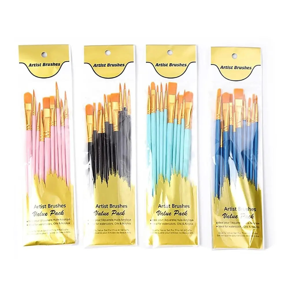 10Pcs/set Professional Artist Paint Brush Set Nylon Hair Watercolor Acrylic Oil Painting Brushes Drawing Art Supply