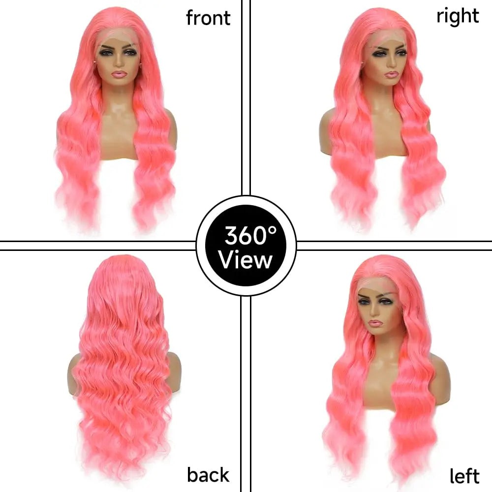 Pink Human Hair Wig Pre Plucked 30 32 Inch 13x4 HD Transparent Lace Front Wigs Human Hair  for Women 180% Density