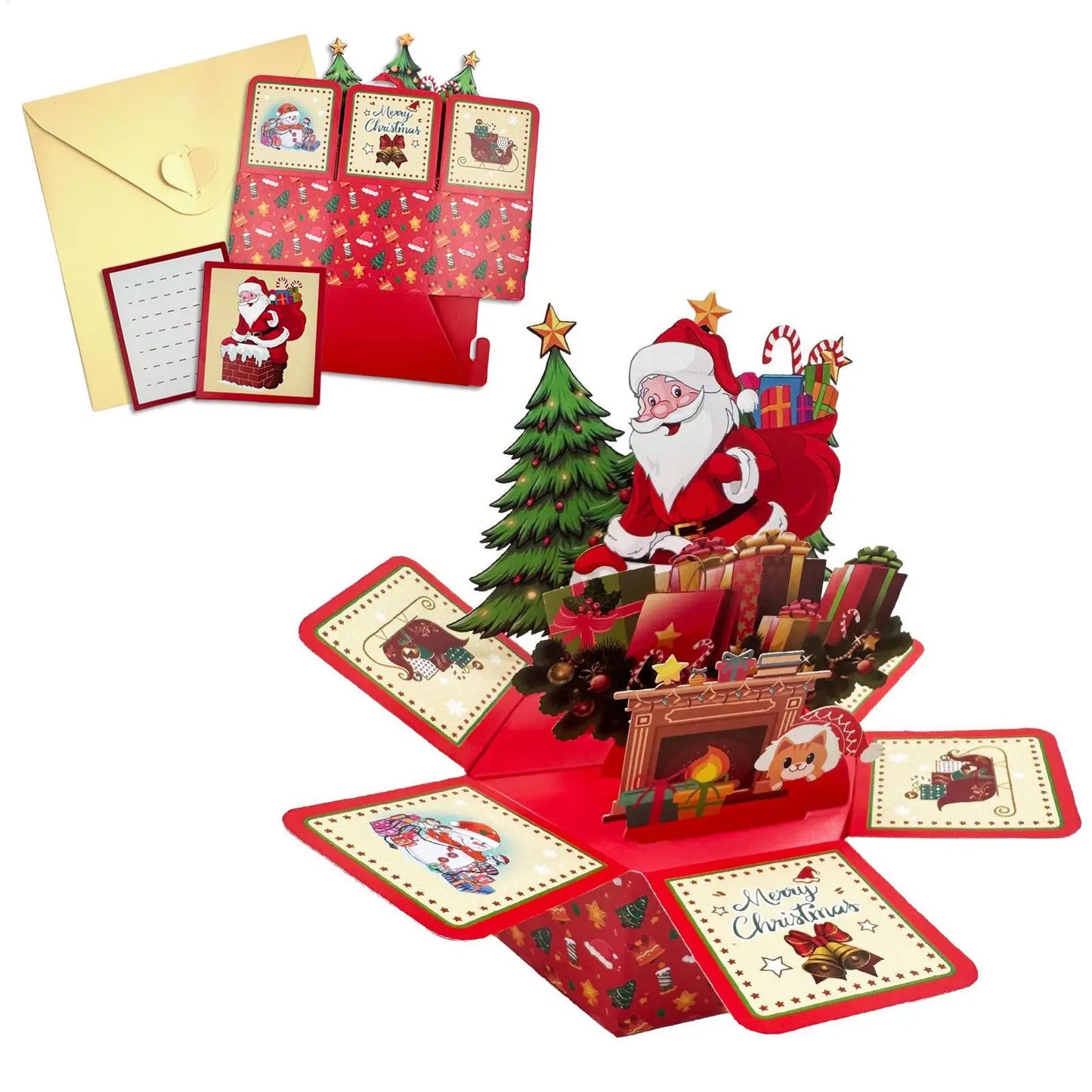 3D Pop-Up Christmas Cards Santa Design Hexagonal Holiday Ornaments with Envelopes for Home, Party, Wedding Decoration
