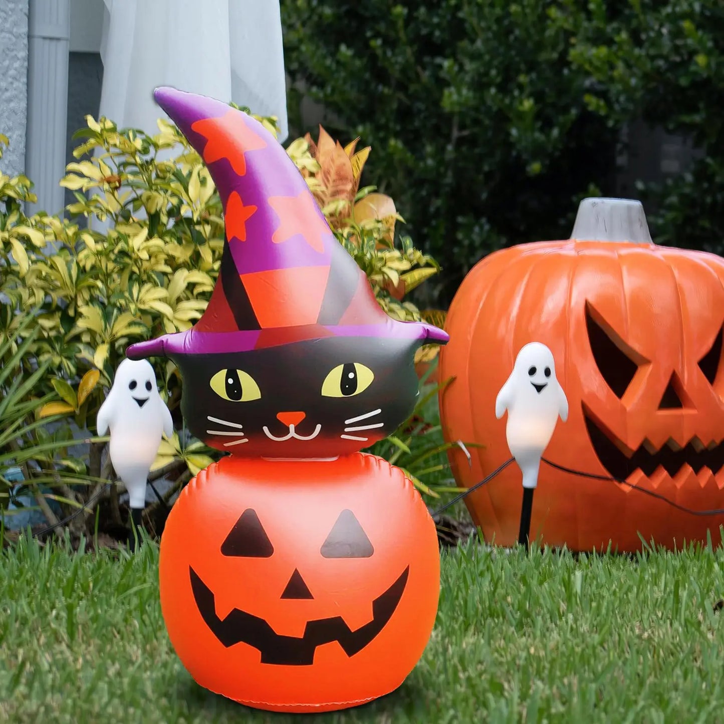 3.8ft Halloween Inflatable Decoration Pumpkin Cat Flashing Light for Holiday Garden Outdoor Yard Decor