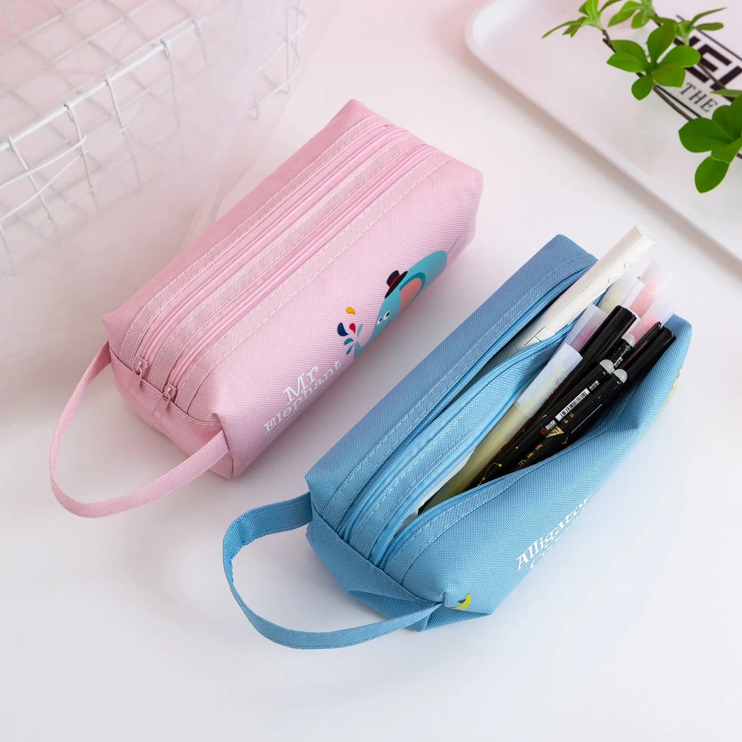 Portable Canvas Pencil Case School Supplies Storage Bag Double Layer Pencil Bag Student Pen Bag Cute Pen Case Kid Stationery Bag