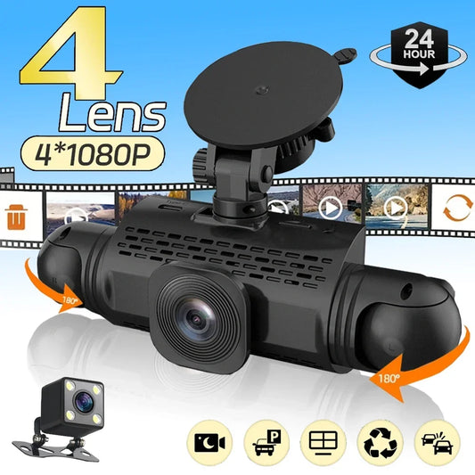 Car DVR 4 Camera Video Recorder Black Box 360 Dash Cam Front left right Rear View camera 24H Hardware Kit Car Assecories