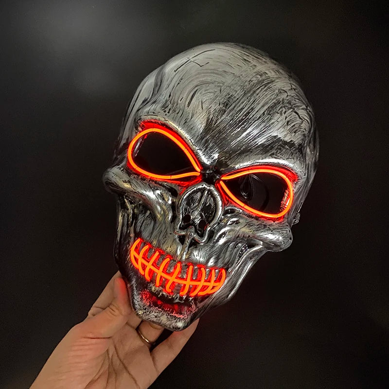 Halloween Horror Skull Head Mask Cosplay Skeleton Disguise Mask 10 Colors Luminous LED Mask  Glowing In The Dark Halloween Night