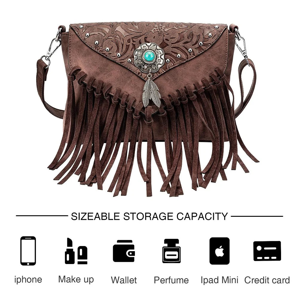 Celela Original Design Shoulder Bag For Women PU Leather Luxury Clutch Designer Handbags Western Purse Fringe Messenger Bag