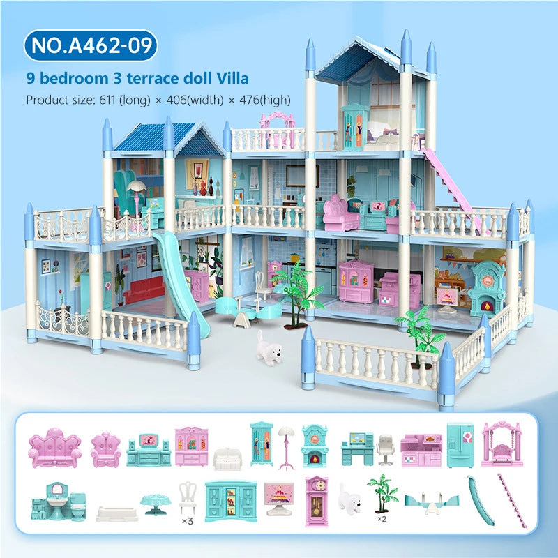 Dream Castle Princess Toys DIY House Kit For Children Building Big Villas Furniture Miniature Doll  Xmas Birthday Gifts Kids Toy