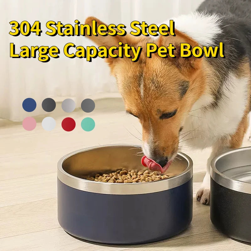 64oz Stainless Steel Round Dog Bowl Double Vacuum Feeding Large Capacity Dog Food Bowl Water Bottle Dog Accessories Pet Supplies