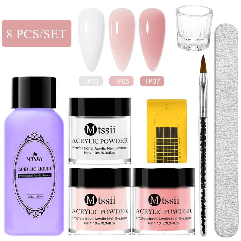 Nail Crystal Powder Kit Acrylic Liquid Set With Nail Brush Pink White Nails Powder For Nails Extension Carving Beginner Set