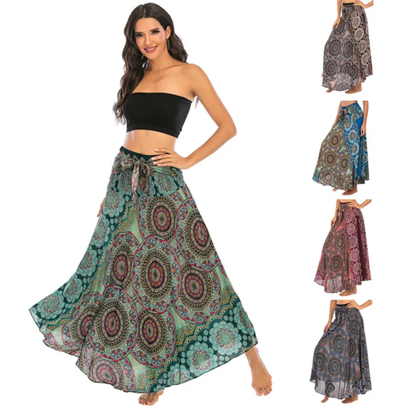 Fashion Summer Long Skirts Women Bottom Boho Vintage Print Maxi Skirt Woman Clothes Harajuku Saia Jupe Femme Bohemian Faldas