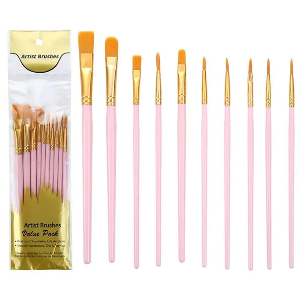 10Pcs/set Professional Artist Paint Brush Set Nylon Hair Watercolor Acrylic Oil Painting Brushes Drawing Art Supply