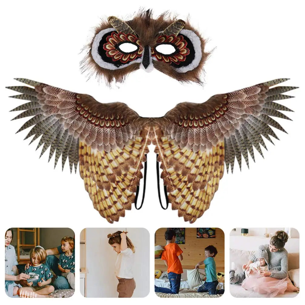 Halloween 1 Set Kids Owl Animal Wings Mask Party Carnival Carnival Children's Owl Mask Wings Set Cosplay Dance Costume Props