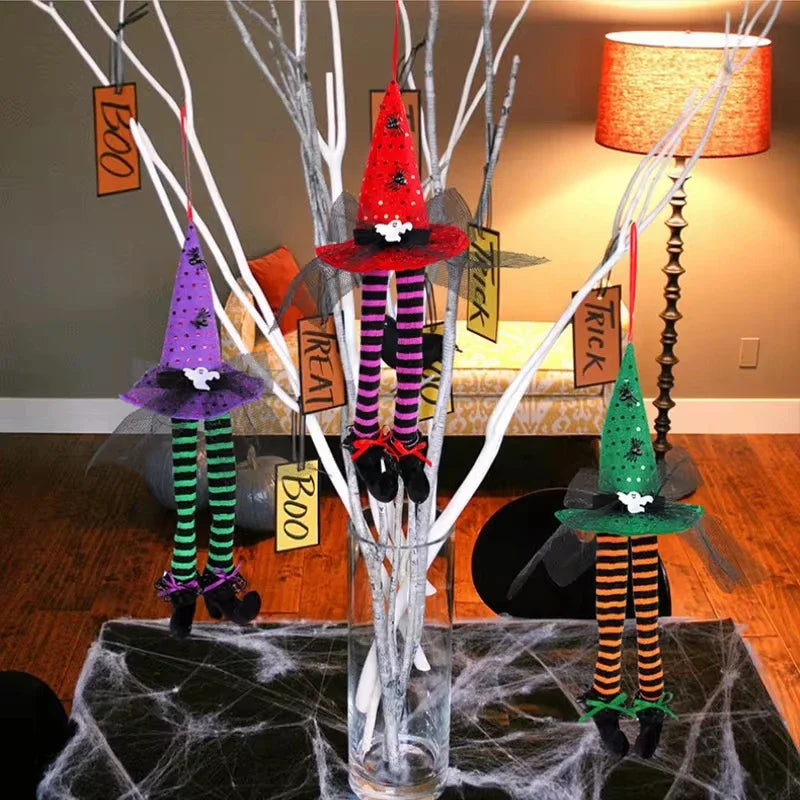 Halloween Witch Hat Hangings Halloween Witch Hat Long Leg Hanging Decor Ghost Festival Striped Leg Witch Hat Atmosphere Decor