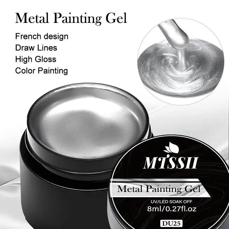 8ml Silver Gold Pink Metallic Painting Gel Nail Polish Nail Art Mirror Drawing Gel Nail Supplies Semi Permanent UV LED Varnish