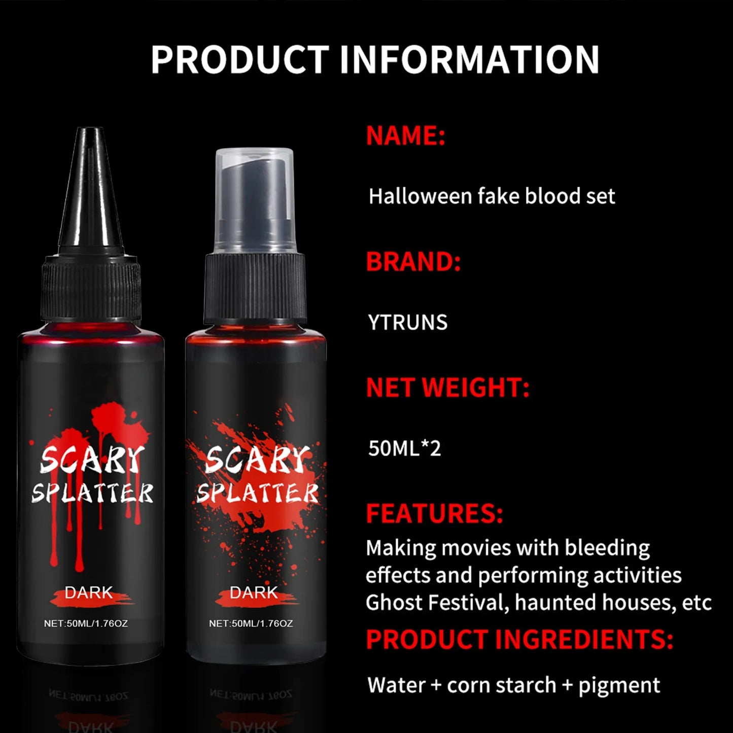 2pcs 100ml Halloween Fake Blood Spray Liquid Blood Eye Blood Drops Halloween Simulation Vampire Fake Blood Spray For Cosplay