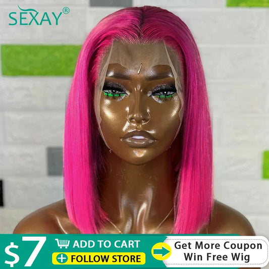 Hot Pink Short Bob Lace Front Wigs Brazilian Human Hair Wigs 13x4 HD Transparent Lace Frontal Wig Colored Double Drawn Bob Wig