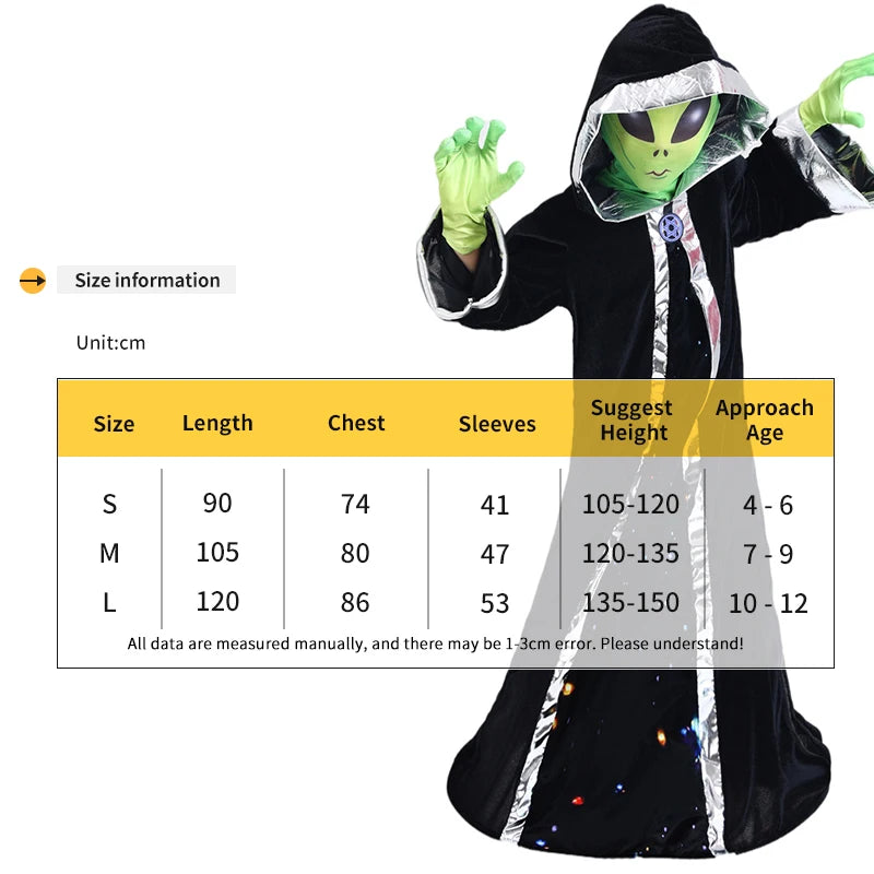 Memune Exclusive Kids Unisex Funny Deep Space Alien Lord Scary Halloween Carnival Theme Party Fancy Costume