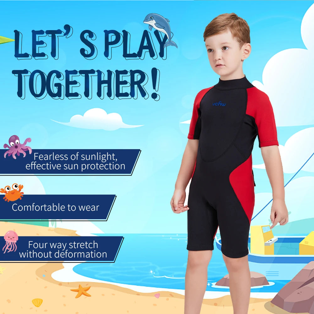 Children's 3mm Neoprene Wetsuit Warm One-piece Long Sleeve Diving Suit Cold Proof Sunscreen Surfing Swimming Snorkeling Swimsuit