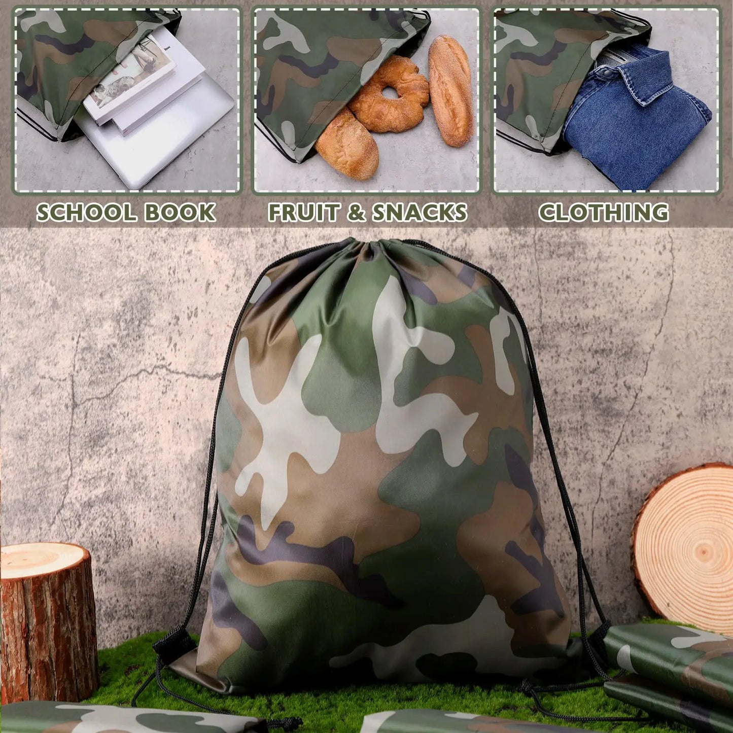 10/30/50pcs Camo Bag Drawstring Backpack For Army Birthday Party Decor Kids Boys Military Supplies Favors