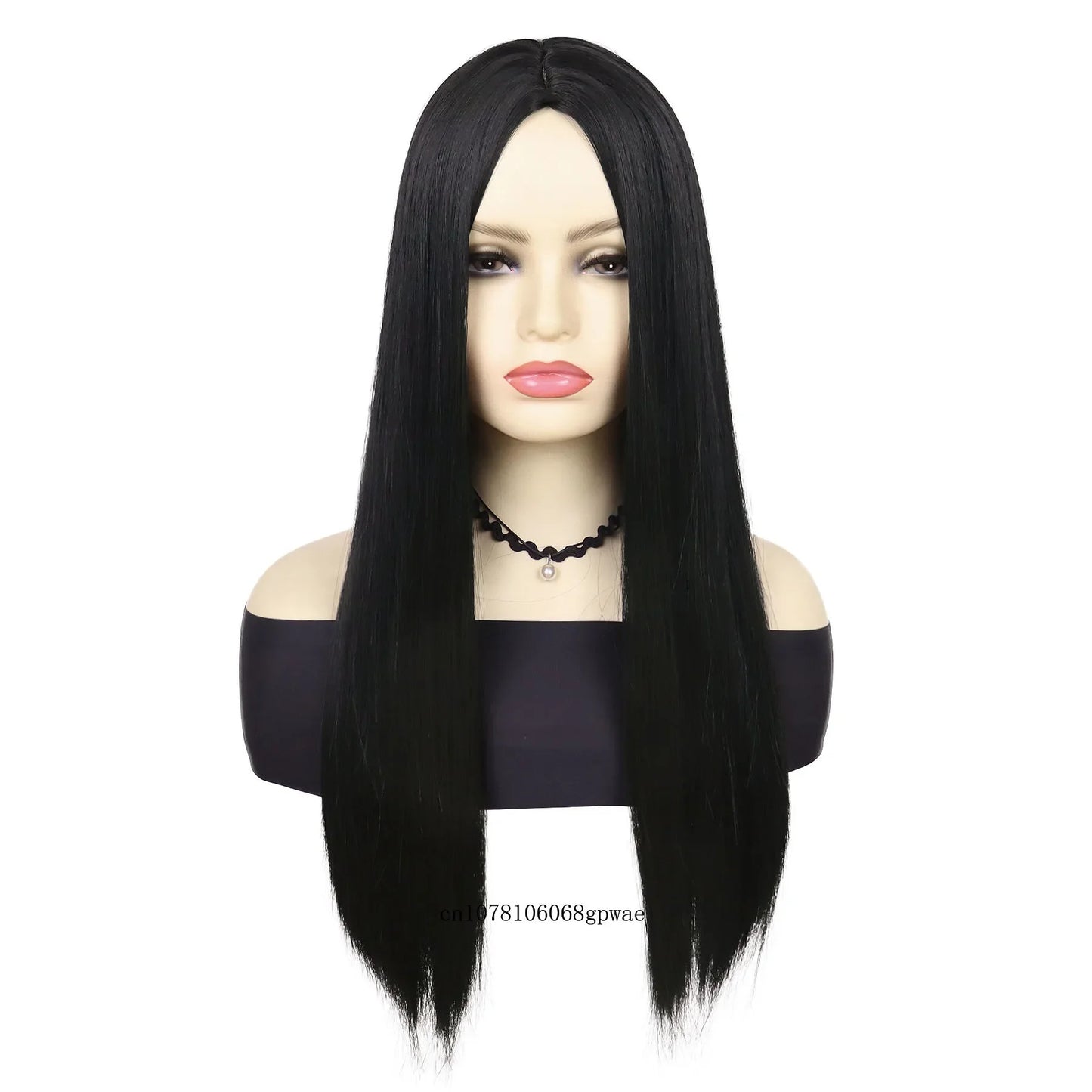 Women's Long Straight Black Synthetic Wigs Halloween Center Part Cosplay Wig for Girls Widnesday Mordicia Adams Costume Wig