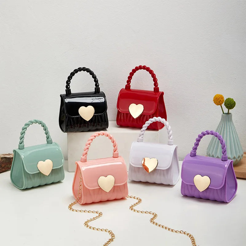 Fashion Heart Baby Girls Small Shoulder Bags Kids Coin Purse Accessories Handbags Lovely Children's Mini Square Messenger Bag