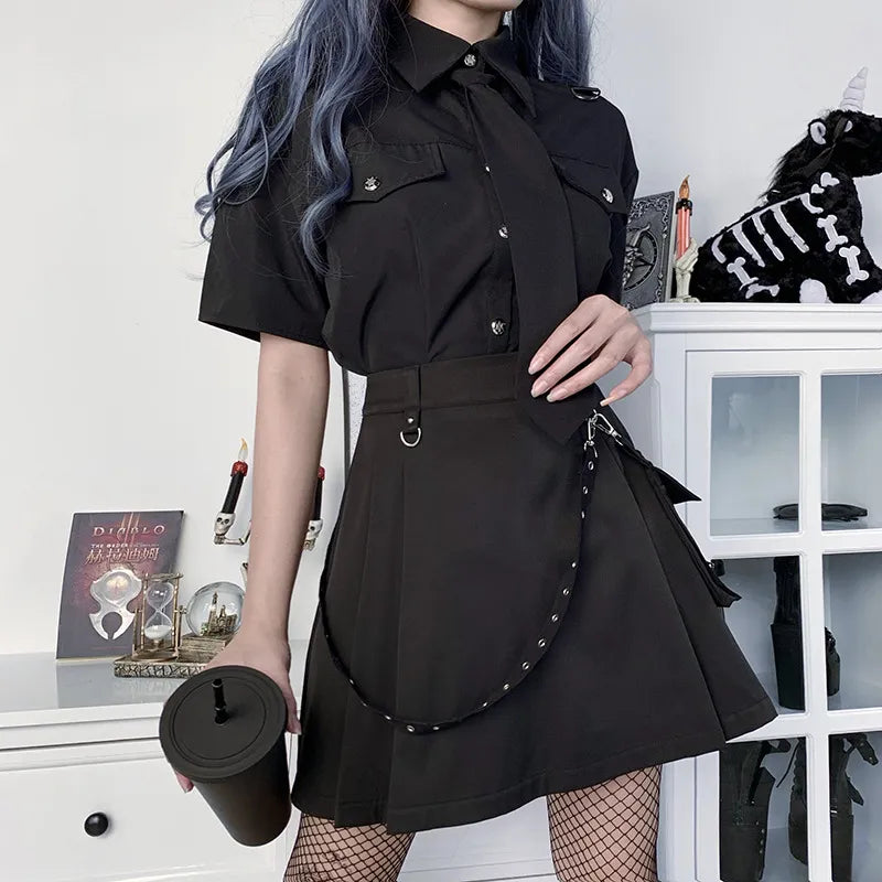 High Waist Black Skirts Harajuku Punk Gothic Women Sexy Patchwork Bandage Mini Female Streetwear Black Skirt