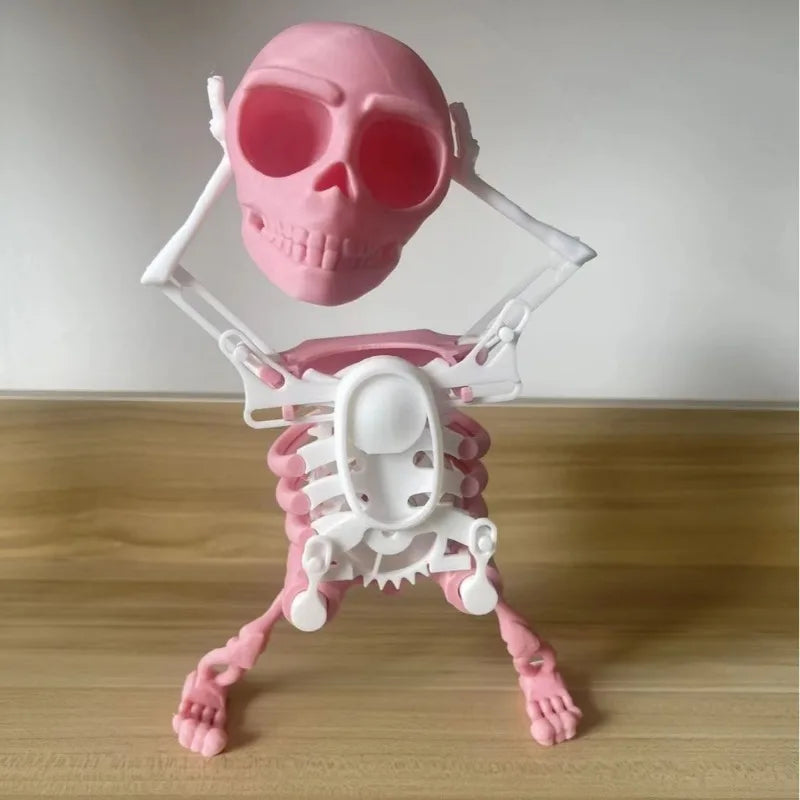 3D Printed Dancing Skeleton Skull Desktop Ornament Stress Reliever Toy Funny Windup Head-shaking Skull Halloween Home Decoration