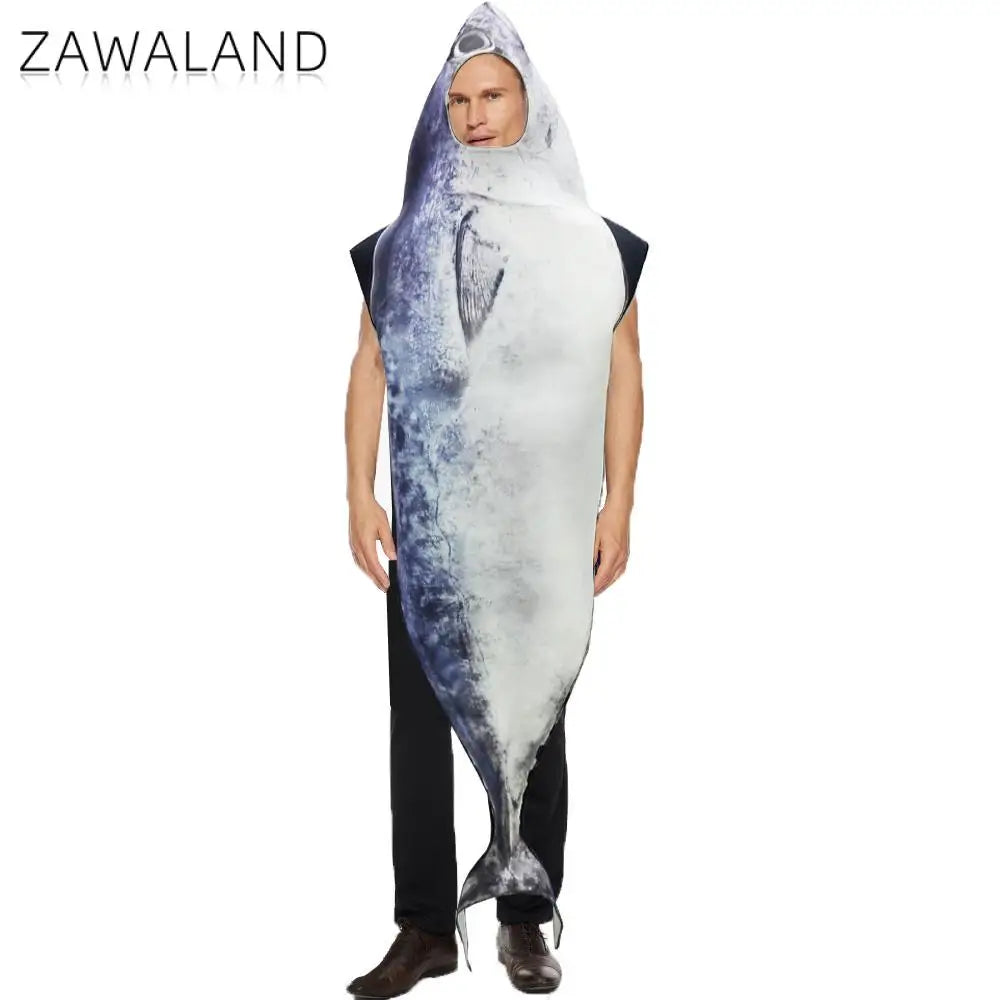 Zawaland Cosplay Fish Costume Funny Halloween Suit Woman Man Jumpsuit Carnival Disguise Wearing Show Party Clothes