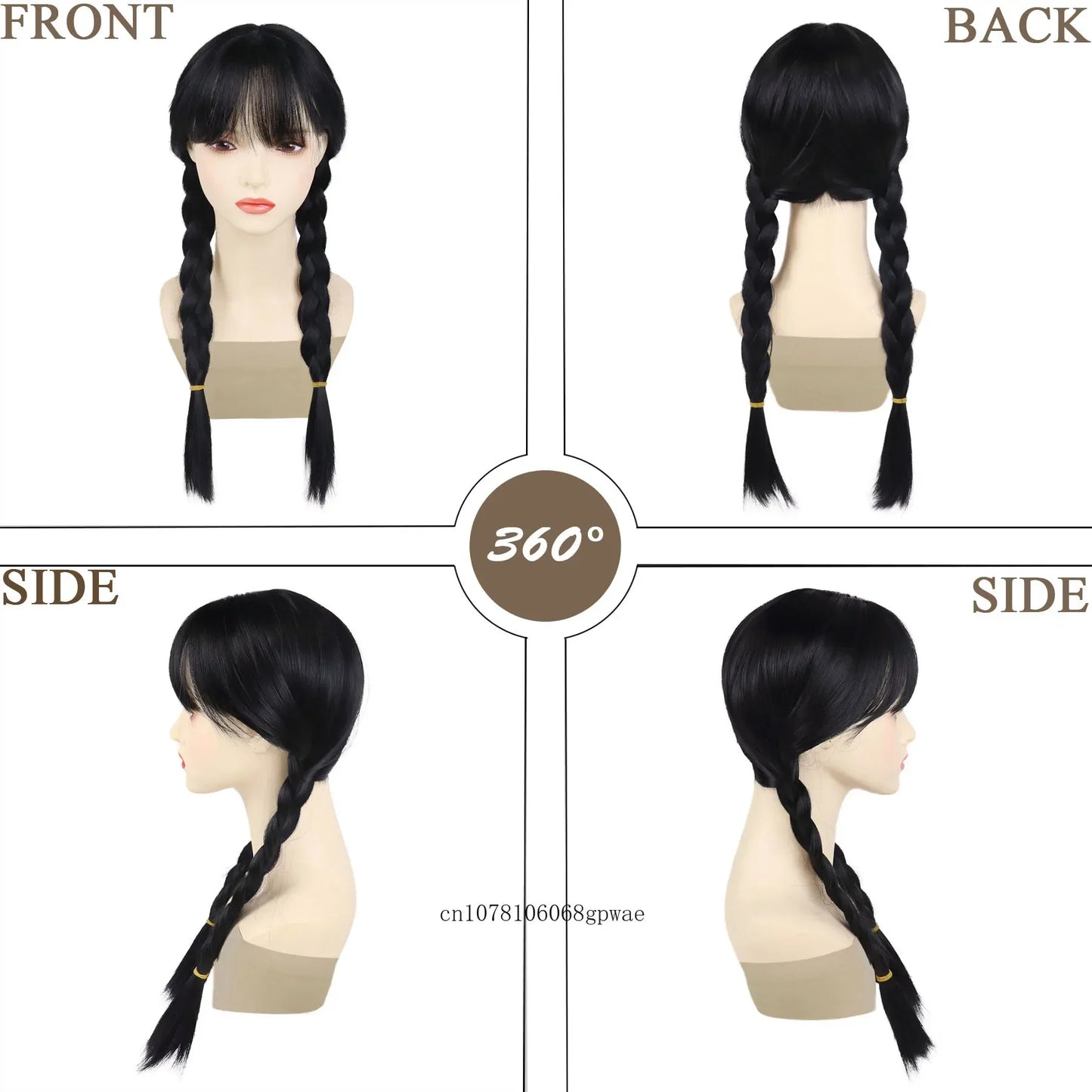 Halloween Cosplay Wigs Synthetic Long Braided Black Pigtail Wigs for Women Anime Wednesday Addams Costume Wig Carnival Party Use