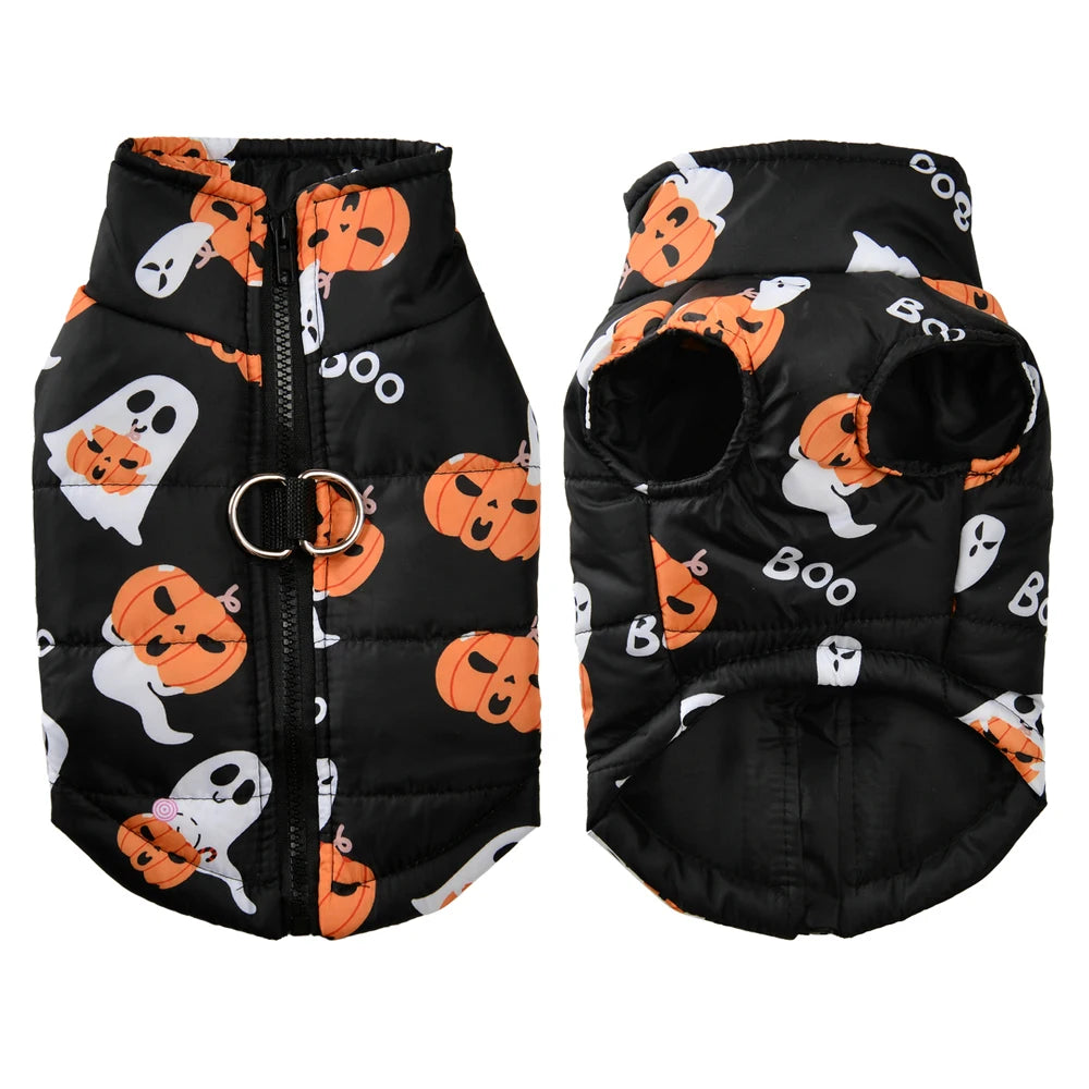 Winter Warm Puppy Clothes Halloween Print Pet Waterproof Jacket Coat For Small Dogs Cats Pumpkin Party Yorkies Costumes Outfits