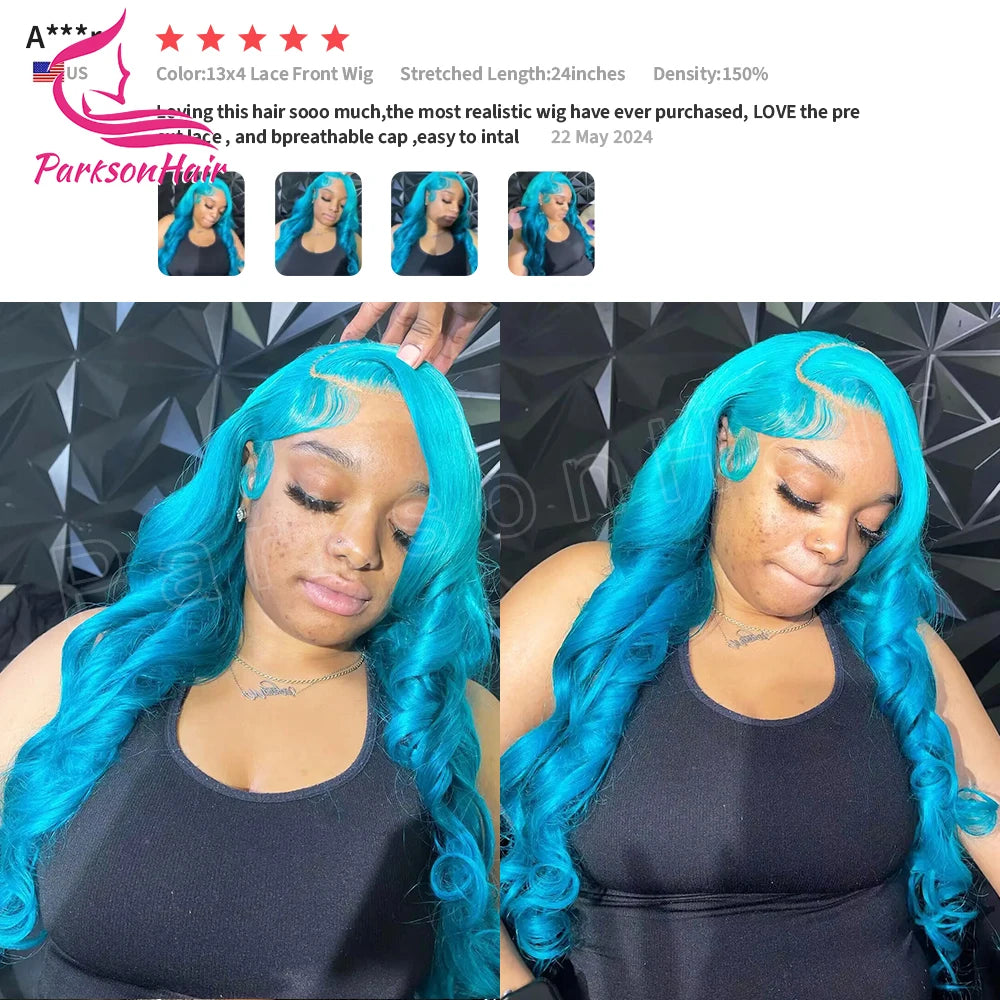 Blue 613 Colored 13x6 HD Transparent Lace Frontal Wigs Human Hair Wig  For Black Women Brazilian Remy Hair Full Lace Wigs 250