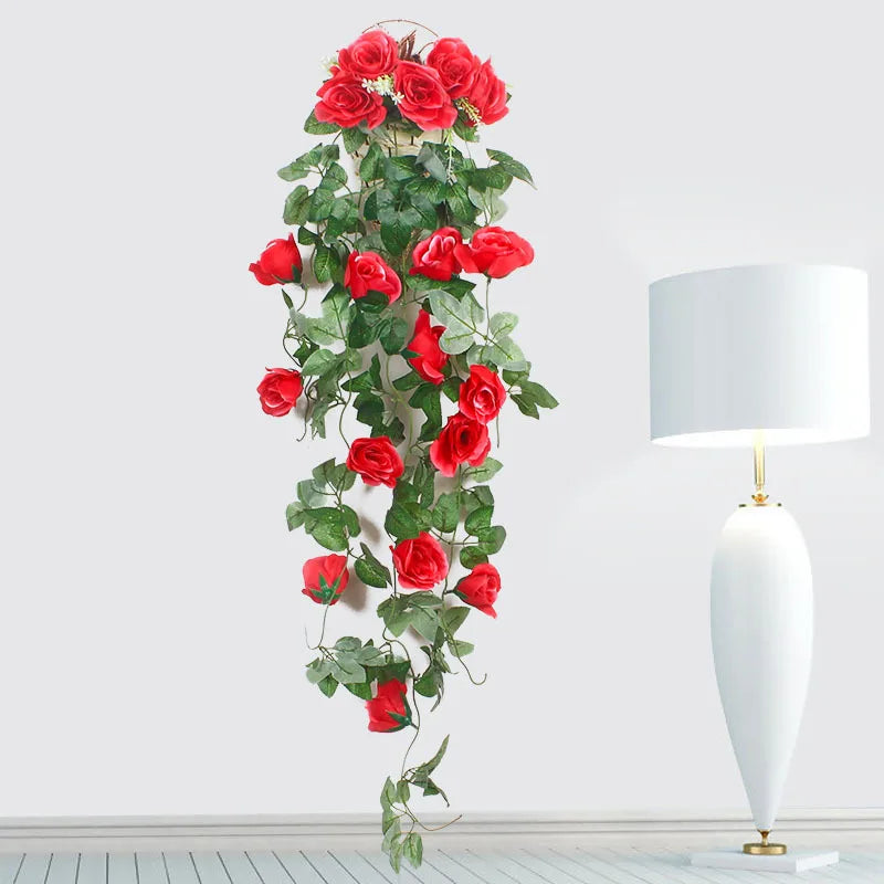 Artificial Flower Rattan Fake Plant Vine Decoration Wall Hanging Roses Flowers for Home Wed Party interior outdoor Decoration