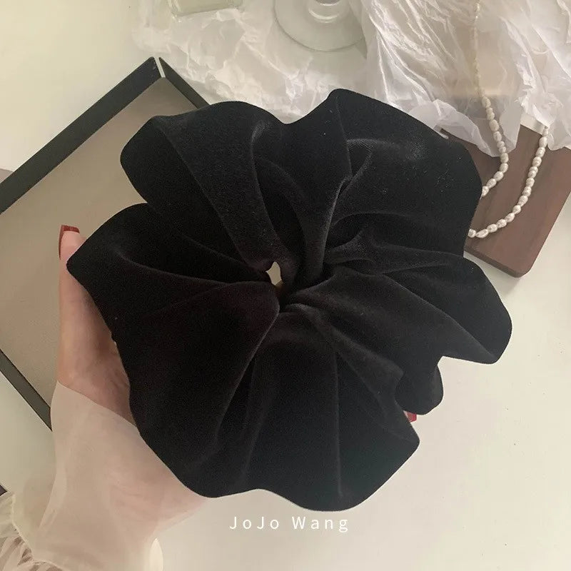 Oversize Black Velvet Scrunchies Hair Ties Women Girls Solid Rubber Big Elastic Hair Bands Rope Ponytail Hair Accessories Winter