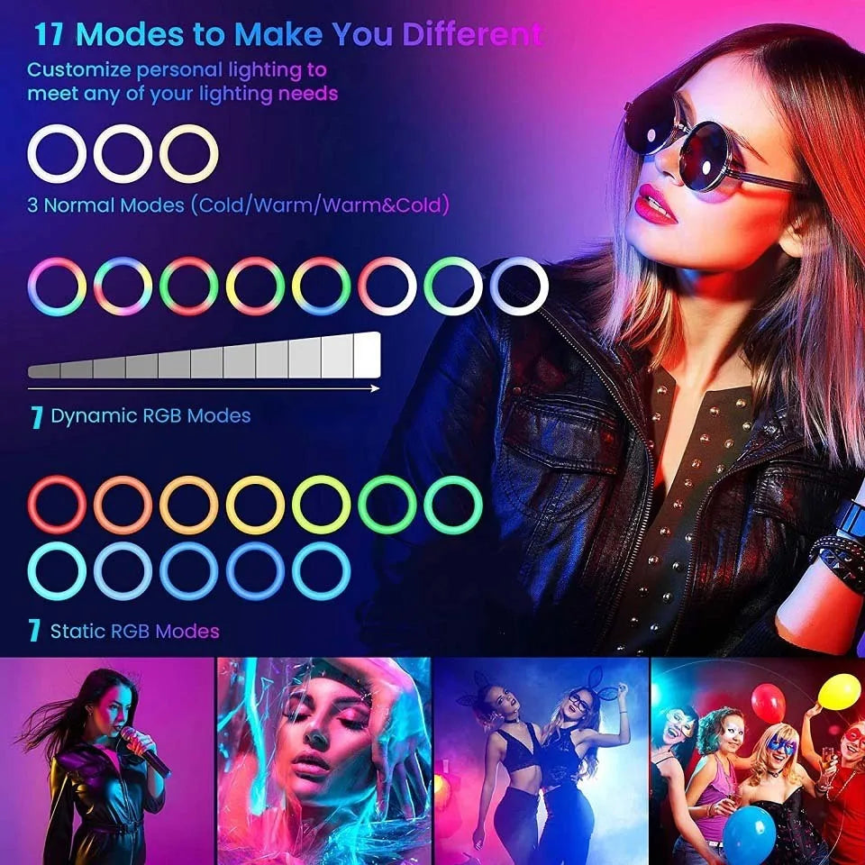 10in RGB Selfie Ring Light Tripod LED Fill Light Photography RingLight Phone Stand Holder Circle Lamp Trepied Streaming YouTobe