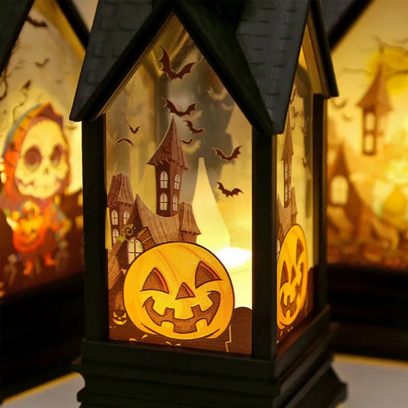 Halloween Decor Lantern Portable LED Candle Light Retro Small Oil Lamp for Outdoor Indoor Halloween Decor Party Garden Supplies