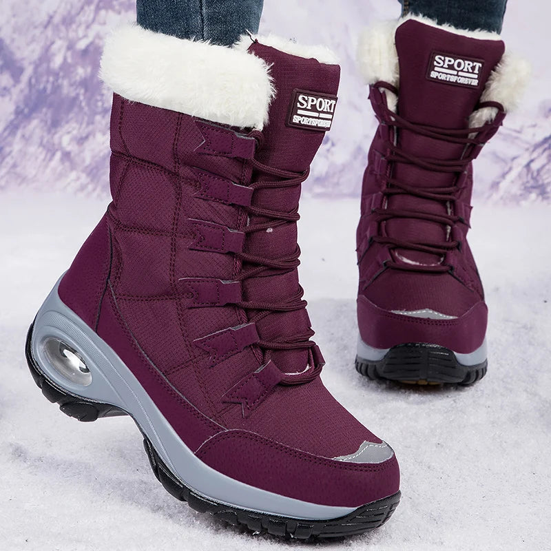 Winter Women's Plush Fashion Cotton Shoes Large Platform Anti Slip Snow Boots Outdoor Work High Quality Comfortable Calf Boots