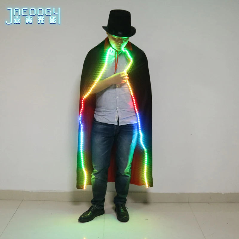 LED lighting men's clothing, luminous black cape, stage performance costumes, carnival, carnival costumes, role-playing sets