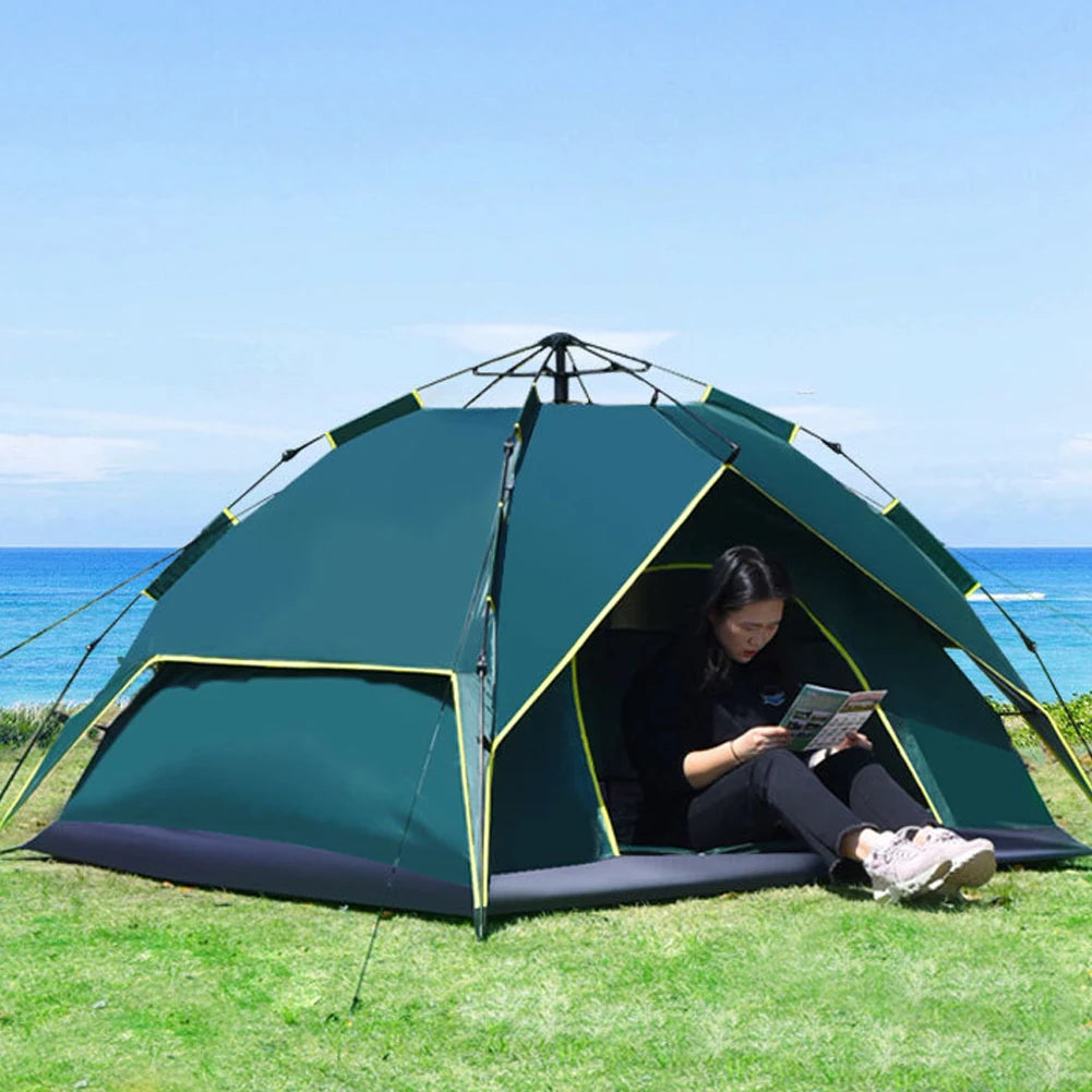 3-4 Person Outdoor Folding Tent Instant Pop Up Tent Portable Automatic Waterproof Double Door Camping Tent for Hiking Picnic