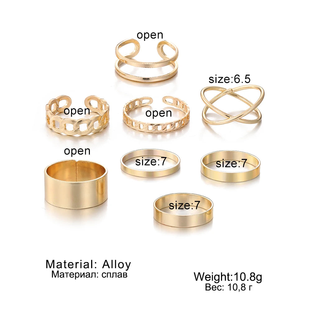 Bohemian Cross Wide Rings Set For Women Girls Simple Chain Finger Tail Rings 2022 New Bijoux Jewelry Gifts Ring Female