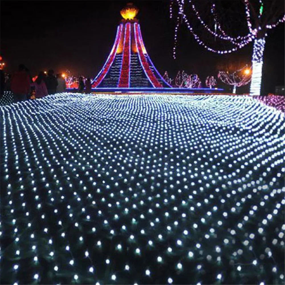Christmas Net Mesh String Light Outdoor LED Garden Holiday Party Wedding Fairy Light Garland Tree Bushes Fence Wall Decor