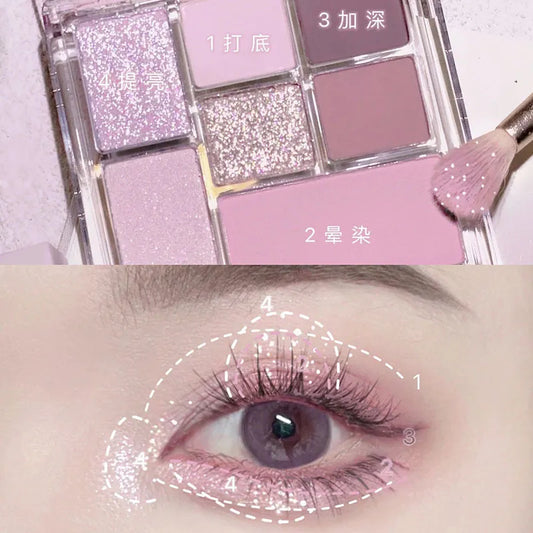 1pc Glitter Pearly Eyeshadow Palette Eye Shadow Palette Iris Purple Charming Eye Makeup Fashion Korean Shiny Eye Shadow 9 Colors