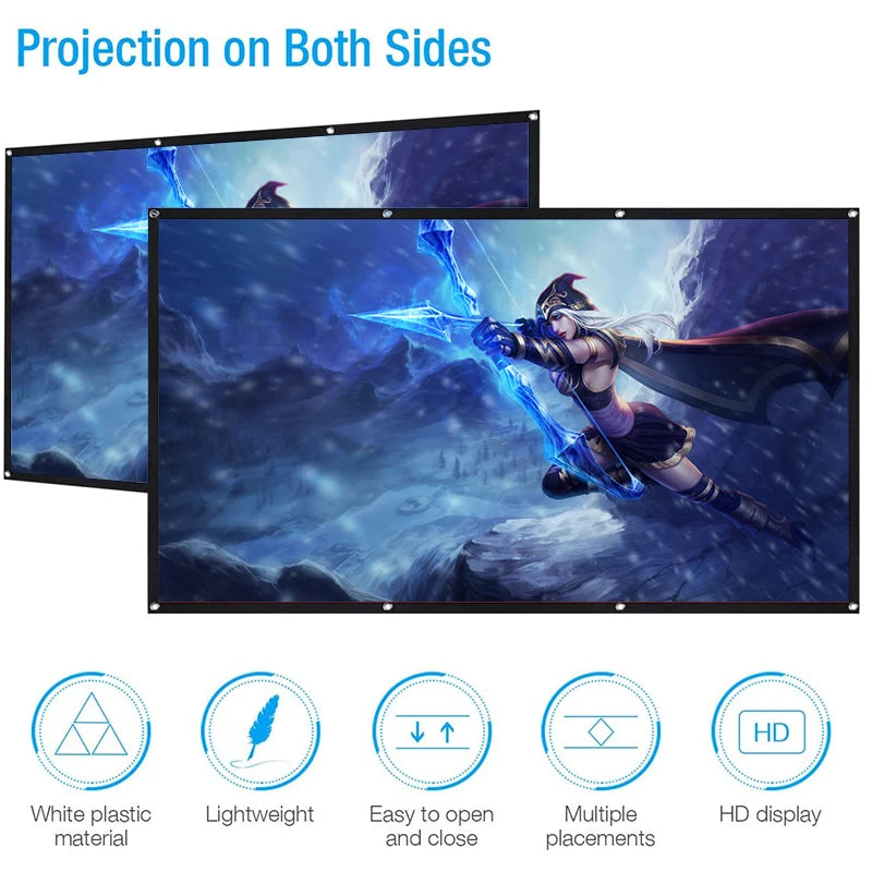 High Brightness Reflective Projector Screen 60/72/84/100/120/150 inch 16:9 Polyester fiber Cloth Anti-Crease Projection Screen