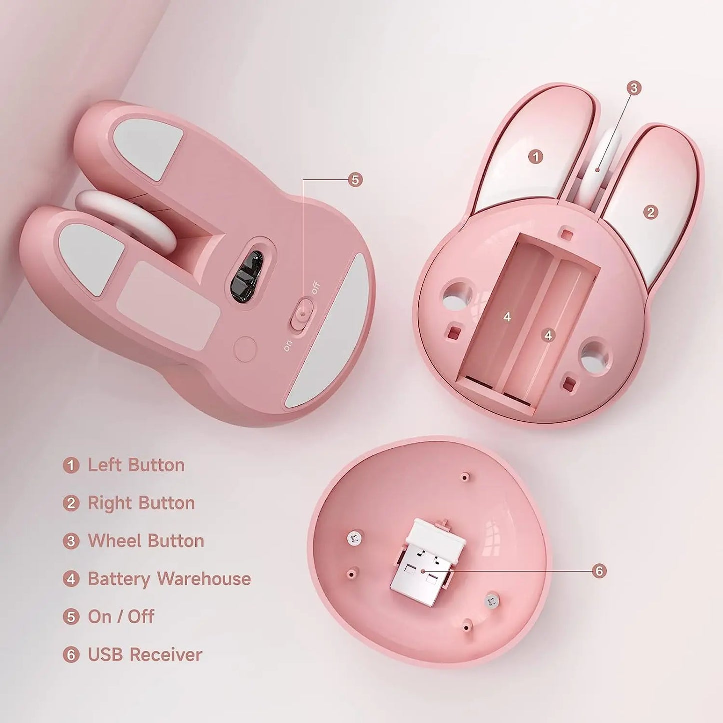 MOFIIWireless Silent Mouse, Cute Rabbit Design, 2.4 GHz with USB Mini Receiver, Optical Mouse for Laptop, PC, Computer, Notebook