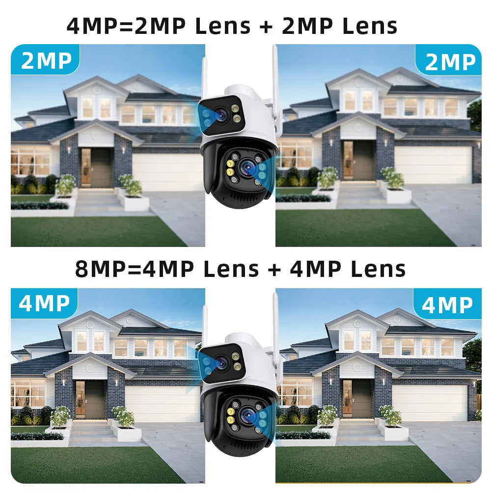 Surveillance PTZ WIFI Camera Dual Lens Dual Screen IP Camera Outdoor 8MP HD Auto Tracking Security Protection ICSee app