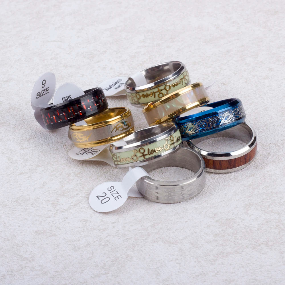 30 Pieces/Lot Mix Top High Quality Stainless Steel Ring for Men 2022 Fashion Jewelry Size 17-23mm Party Gift