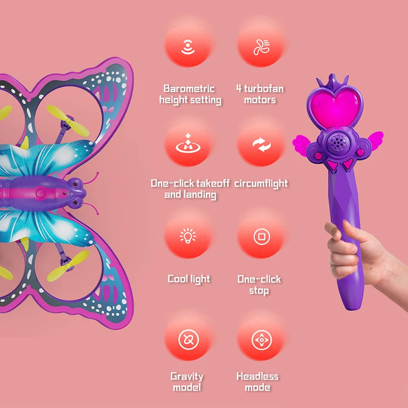 One Click Takeoff Flash Butterfly Four Axis Aircraft Colorful Toy Second Child Remote Control Butterfly Aircraft Toy Gift